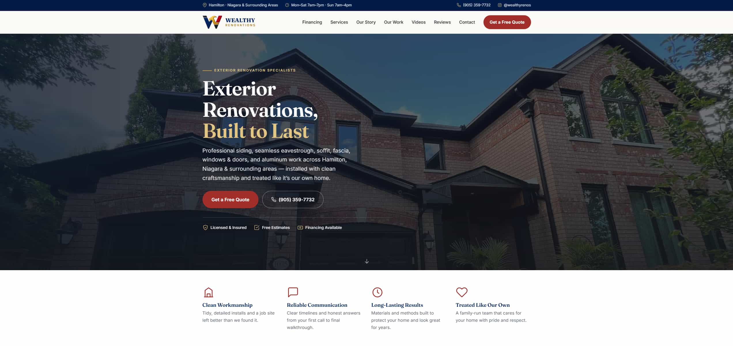 Wealthy Renovations website front page